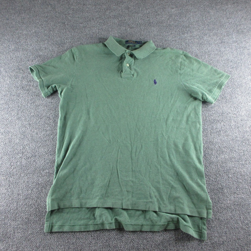 Polo Ralph Lauren Polo Shirt Mens L Green Short Sleeve Custom Fit Cotton Logo